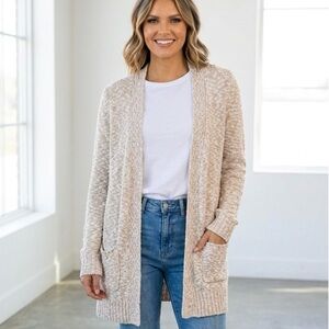 Belldini Women's Marled Slub Knit Cream Open Front Cardigan Sweater Size Medium